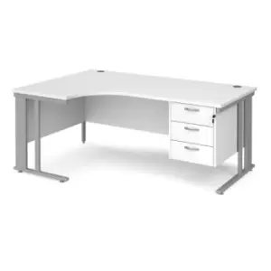 Office Desk Left Hand Corner Desk 1800mm With Pedestal White Top With Silver Frame 1200mm Depth Maestro 25 MCM18ELP3SWH