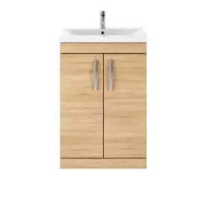 Nuie Athena 600 Floor Standing 2-door Vanity & Mid-edge Basin - Natural Oak