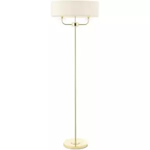 Loops - 1.5m Twin Floor Lamp Brass & White Shade 2 Bulb Standing Living Room Light Base