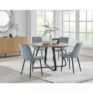 Furniture Box Santorini Brown Round Dining Table and 4 Grey Pesaro Black Leg Chairs