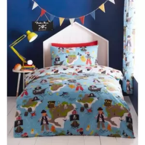 Portfolio Home Kids Club Pirate Map Duvet Cover And Pillow Cases Blue Bed Set - Double