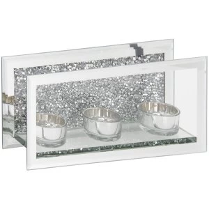 Silver Mirrored and Crushed Crystal Triple Tealight Holder By Lesser & Pavey