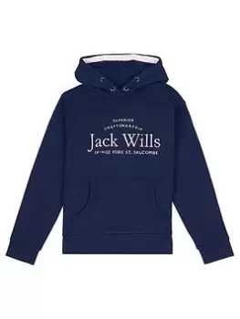 Jack Wills Girls Script Hoodie - Navy Blazer, Navy, Size Age: 9-10 Years, Women