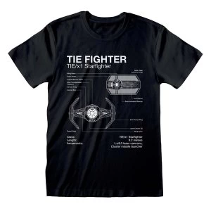 Star Wars - Tie Fighter Sketch Unisex Medium T-Shirt - Black