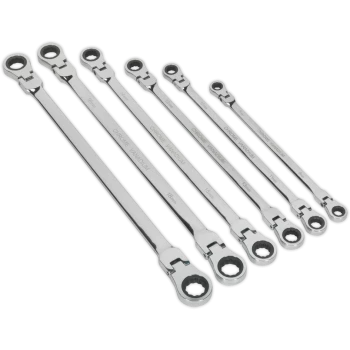 Sealey 6 Piece Extra Long Flexible Head Ratchet Ring Spanner Set