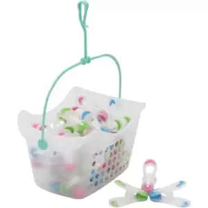 JVL Plastic Peg Basket with 48 Prism Soft Touch Mini Pegs