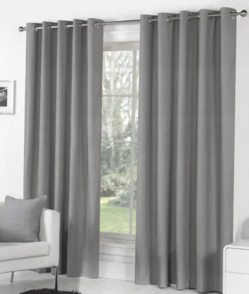 Fusion Sorbonne 100% Cotton Eyelet Lined Curtains, Charcoal, 66 x 54" - Fusion SNECH66546LUU