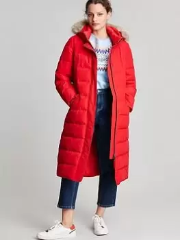 Joules Cotsland Red Padded Fur Hooded Coat - Red, Size 20, Women