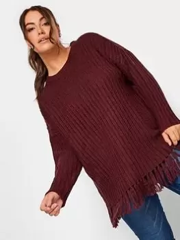 Yours Fringed Jumper Berry, Purple, Size 22-24, Women