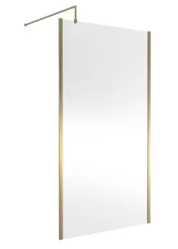 Nuie 1100mm Outer Framed Wetroom Screen With Support Bar - Brushed Brass