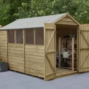 Forest Garden 10X6 Apex Pressure Treated Overlap Natural Timber Wooden Shed With Floor