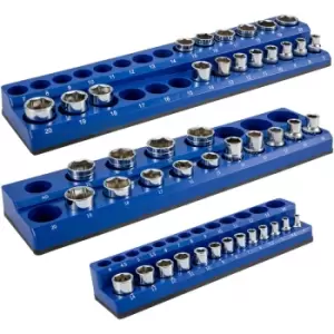 Magnetic Socket Organizer Socket Holder 3 pcs 1/2, 3/8, 1/4-in Metric Blue - Vevor