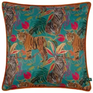 Kali Jungle Tigers Cushion Teal, Teal / 43 x 43cm / Polyester Filled