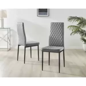 Set of 4 Furniturebox Grey Velvet Milan Dining Chairs With Black Legs