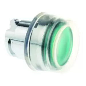 ZB4BW533, PB Head Illuminated/Clear Boot Flush Green LED