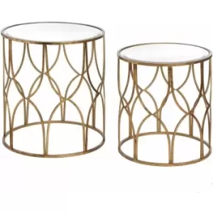 Set Of Two Lattice Detail Gold Side Tables