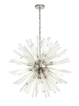 16 Light E27, Round Pendant Polished Nickel , Clear Glass