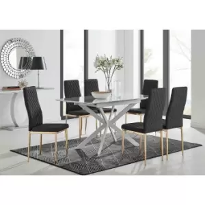 Furniture Box LIRA 120 Extending Dining Table and 6 Black Gold Leg Milan Chairs