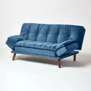 HOMESCAPES Bailey Velvet Sofa Bed with Armrests, Navy - Navy