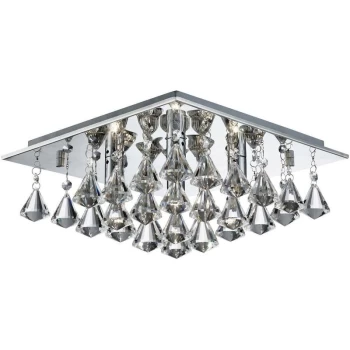 Searchlight Hanna - 4 Light Square Ceiling Semi Flush Light Chrome with Pyramid Crystals, G9