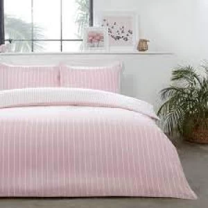 Sleepdown Mini Stripe Duvet Set Blush Double Polycotton