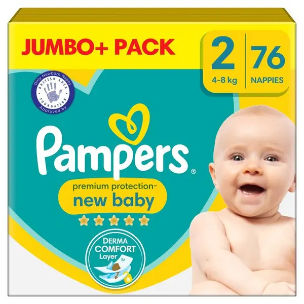 Pampers New Baby Size 2 Jumbo Plus Pack 76 Nappies