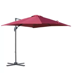 Outsunny Square Patio Parasol Cantilever Sun Umbrella 360° Rotation w/ Cross Base