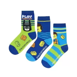 Lego Movie 2 Kids/Childrens `Play Together` Assorted Socks (Pack Of 3) (6-8.5 UK Child) (Blue)