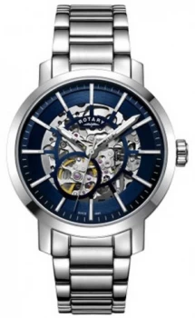 Rotary Mens Greenwich Skeleton Stainless Steel Bracelet Watch