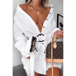 I Saw It First White Belted Oversized Shirt Dress - White