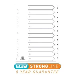 Elba A4 Strongline Reinforced Dividers Europunched 1 12 Clear Tabs White Single