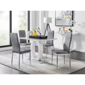 Furniture Box Giovani 4 Grey Dining Table and 4 Grey Velvet Milan Chairs