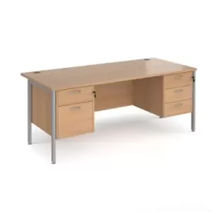 Office Desk Rectangular Desk 1800mm With Double Pedestal Beech Top With Silver Frame 800mm Depth Maestro 25 MH18P23SB