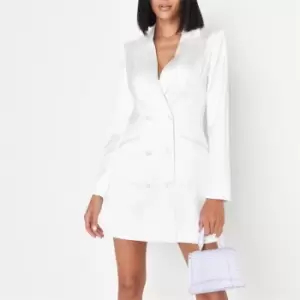 Missguided Satin Double Breasted Blazer Dress - Cream