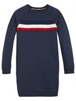 Tommy Hilfiger Girls Ruffle Rib Sweat Dress - Navy, Size 5 Years, Women