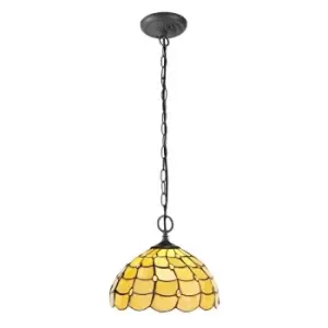 Luminosa Lighting - 2 Light Downlighter Ceiling Pendant E27 With 30cm Tiffany Shade, Beige, Clear Crystal, Aged Antique Brass