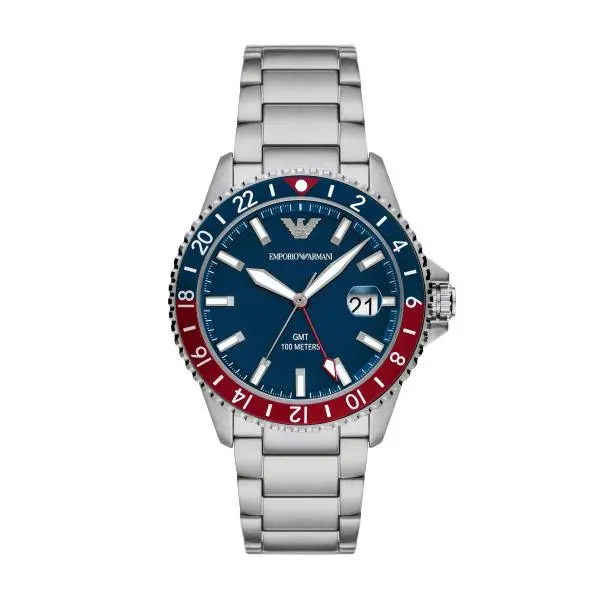 Emporio Armani GMT Quartz Blue Dial Steel Strap Mens Watch AR11590 AR11590