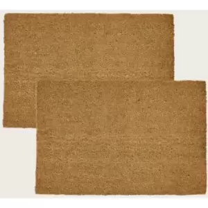 Set of 2 Plain Coir Doormats 60 x 40 - Brown - Homescapes