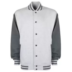 FDM Unisex Varsity / University Jacket (Contrast Sleeves) (M) (Heather Grey/Charcoal)