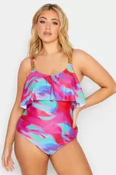 Swirl Print Frill Chain Swimsuit