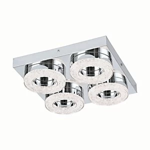 Eglo Fradelo LED Chrome & Crystal Square & Hoop Flush Ceiling Light - 4 x 4W