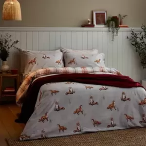 Catherine Lansfield Brushed Tartan Check Fox Reversible Duvet Cover Set, Natural, Single