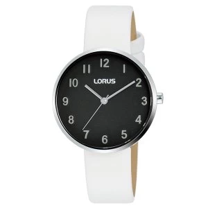 Lorus RG225SX9 Ladies Black Dial White Leather Strap Watch