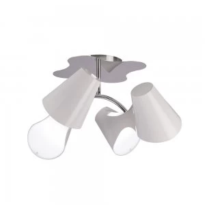 Ceiling 2 Arm 4 Light E27, Gloss White Acrylic, Polished Chrome