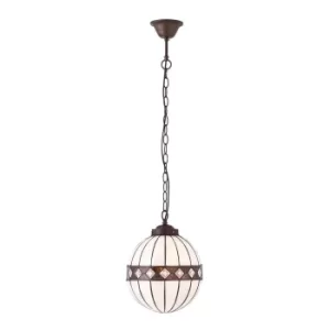 Fargo 1 Light Small Globe Ceiling Pendant Dark Bronze, Tiffany glass, E14