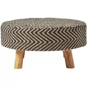 Black and Natural Circular Footstool with Diamond Pattern - Black & Natural - Homescapes