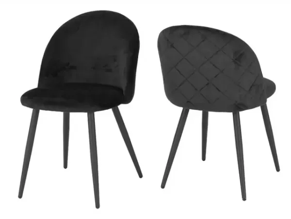 Seconique Marlow Black Velvet Set of 4 Dining Chairs