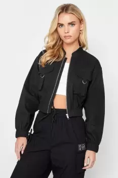 Petite Cropped Bomber Jacket