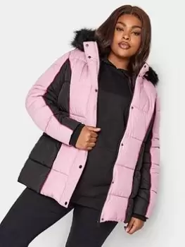 Yours Colourblock Padded Jacket - Pink, Size 18, Women