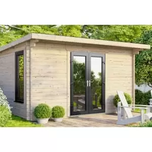 Power Sheds 14 x 14ft Central Doors Pent Log Cabin